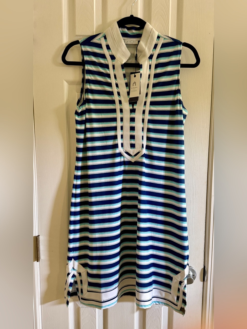 Cabana Life Navy, Aqua & White Striped Sleeveless Tunic